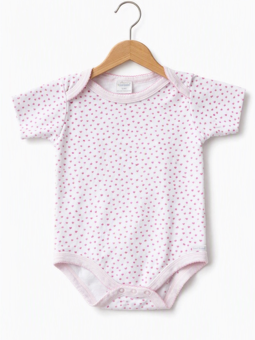 10/$15 Small Wonders Pink and White Heart Print Short-Sleeve Bodysuit